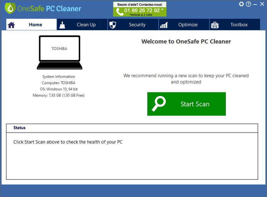 OneSafe PC Cleaner Pro 7.2.0.1 Screen1